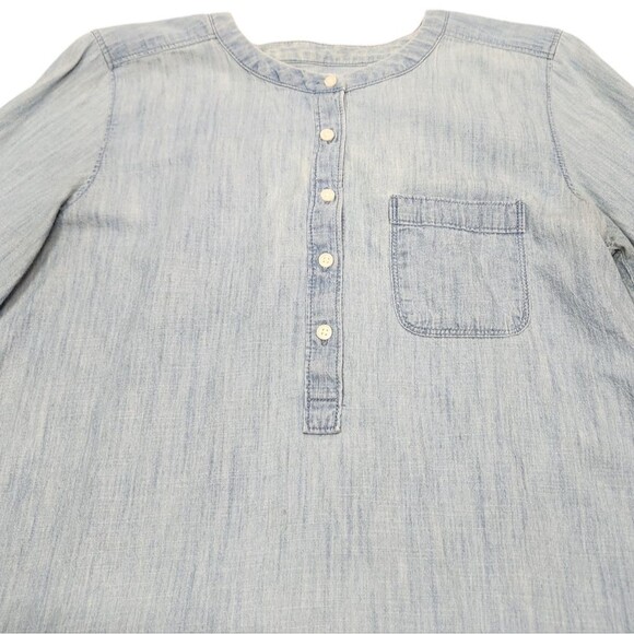 LOFT Denim Shirt Burnout Cotton Grunge Long Sleeve Western Preppy Blue Boho S - Picture 3 of 11